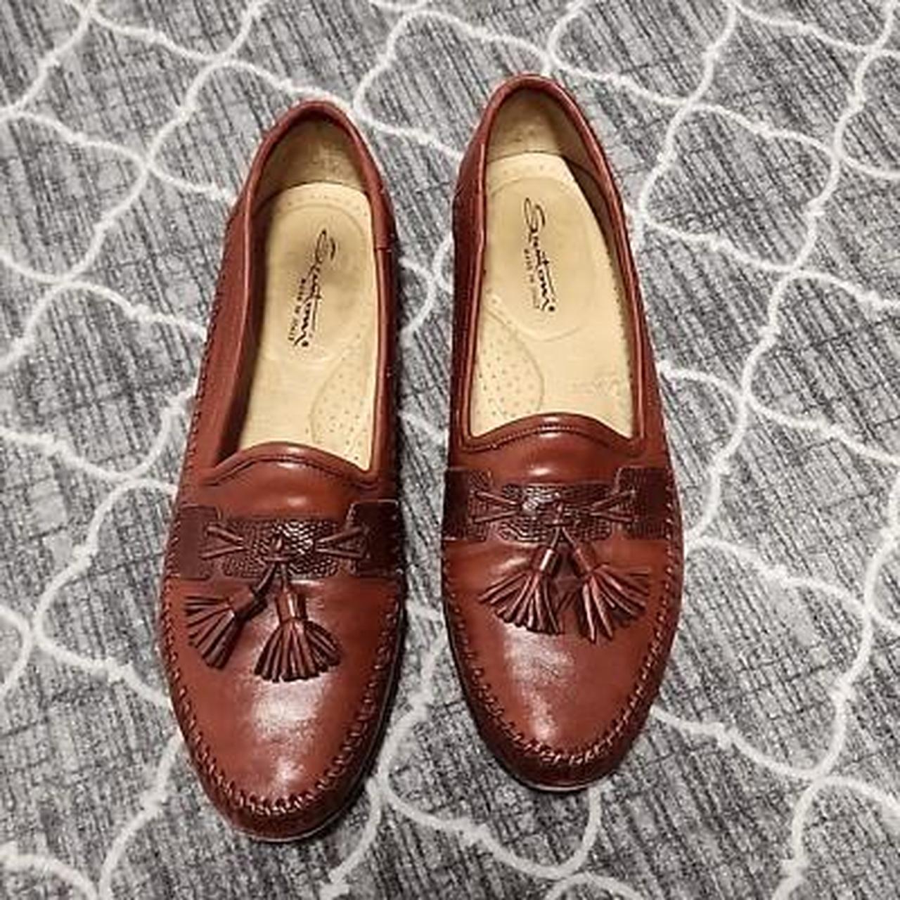 Santoni Aspen Brown Leather Tassel Loafers Size... - Depop