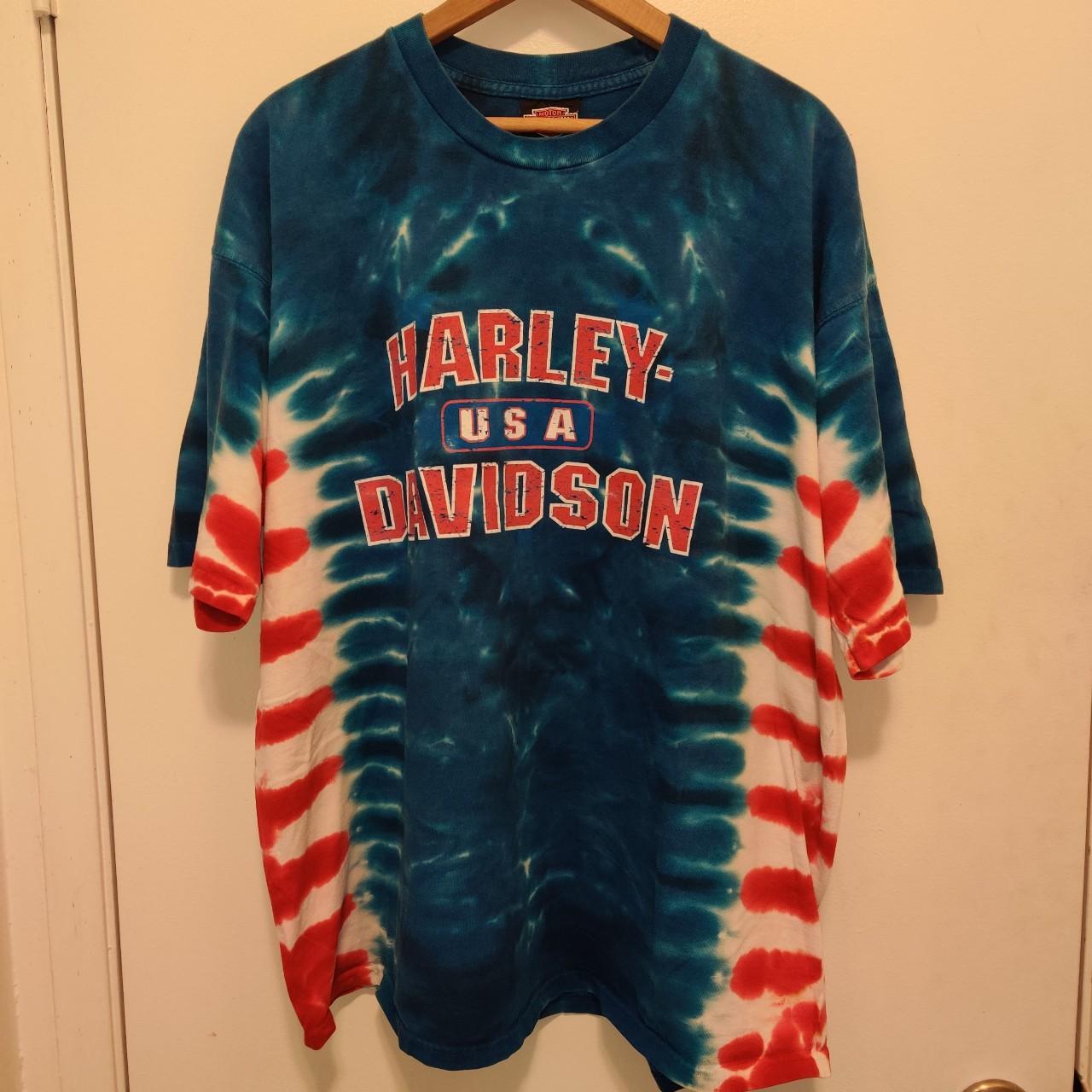 【SATIIIZ】Per Harley American Dyeing T-Shirt Oakland Harley Davidson tie dye shirt featuring Bob | Depop