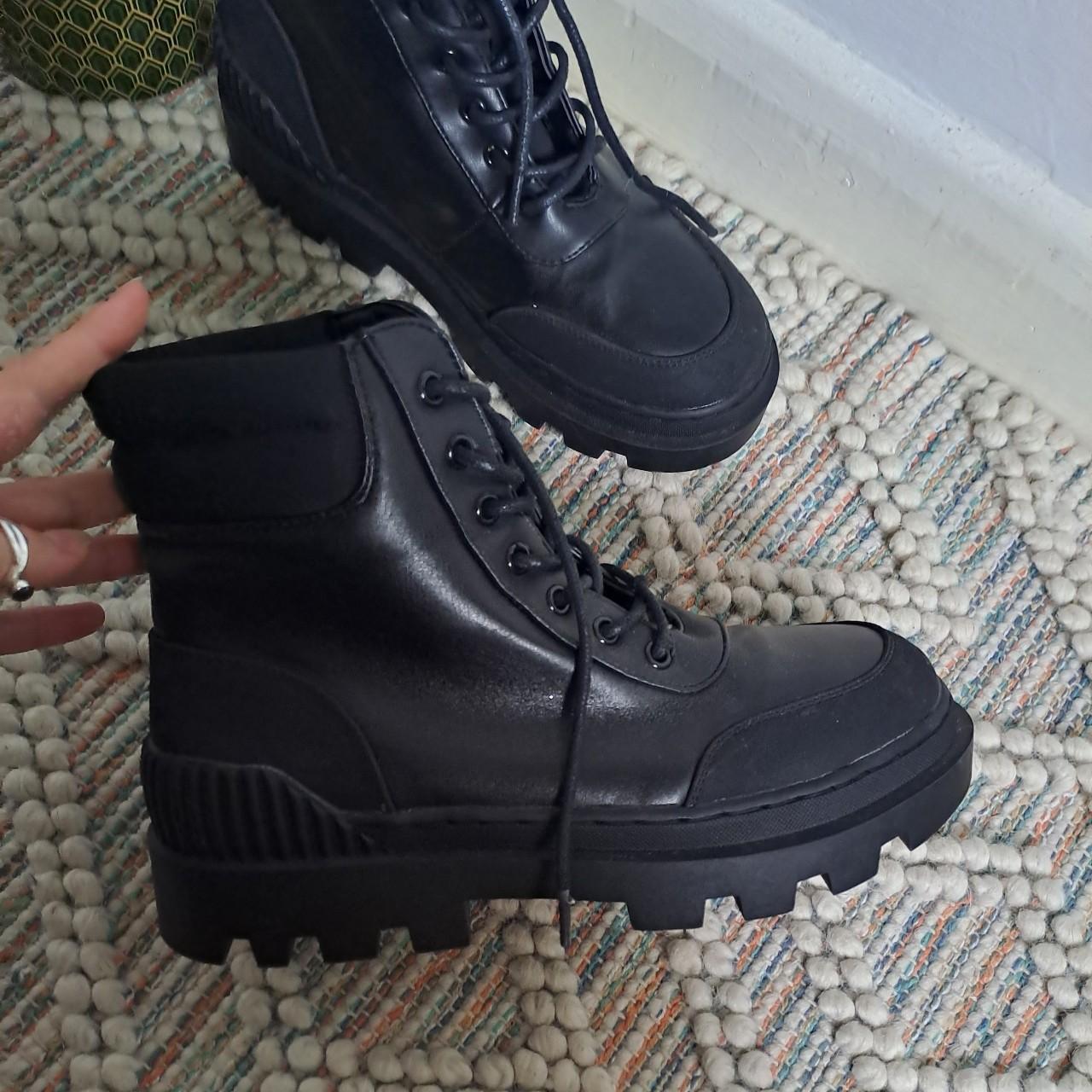 Black vegan chunky leather style biker boots Worn... - Depop