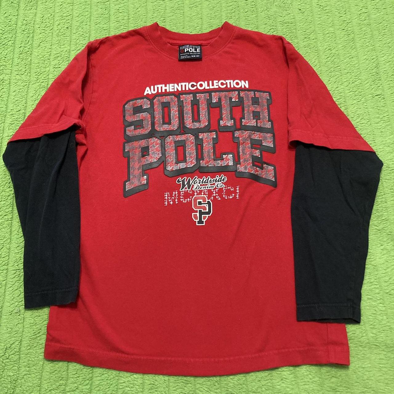 Cyber Y2k red southpole layered long sleeve graphic... - Depop