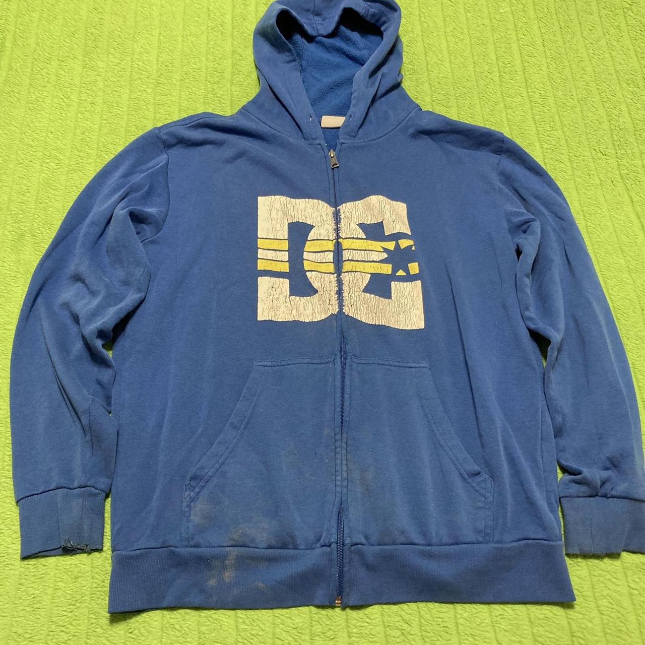 Cyber Y2k blue and yellow dc shoes zip up hoodie... Depop