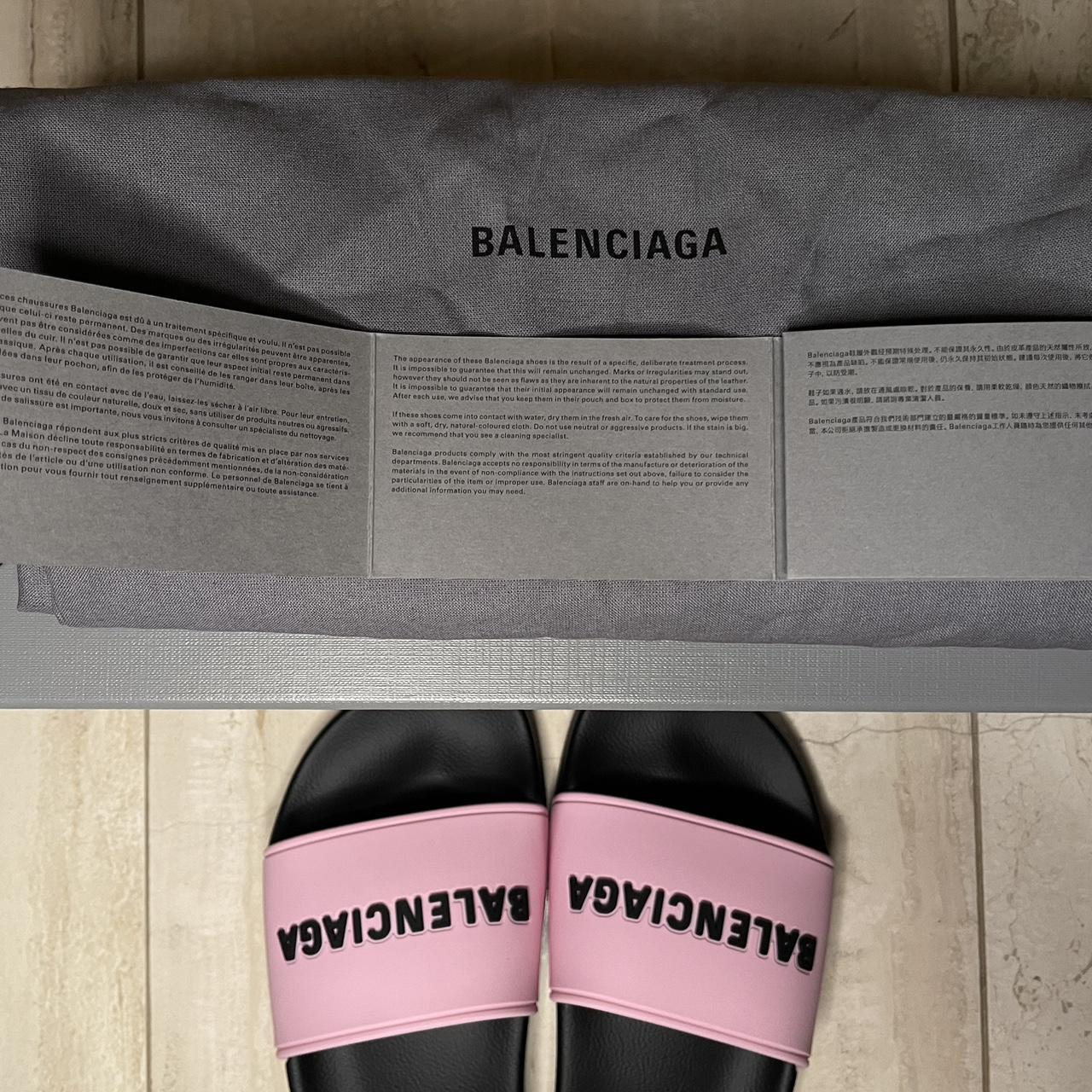 Balenciaga Women's Black and Pink Slides Depop