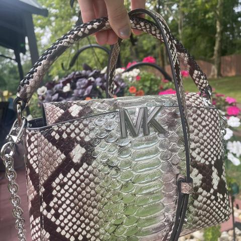 $458 Michael Kors Women's Brown Silver Karlie Medium Embossed  Crossbody Bag