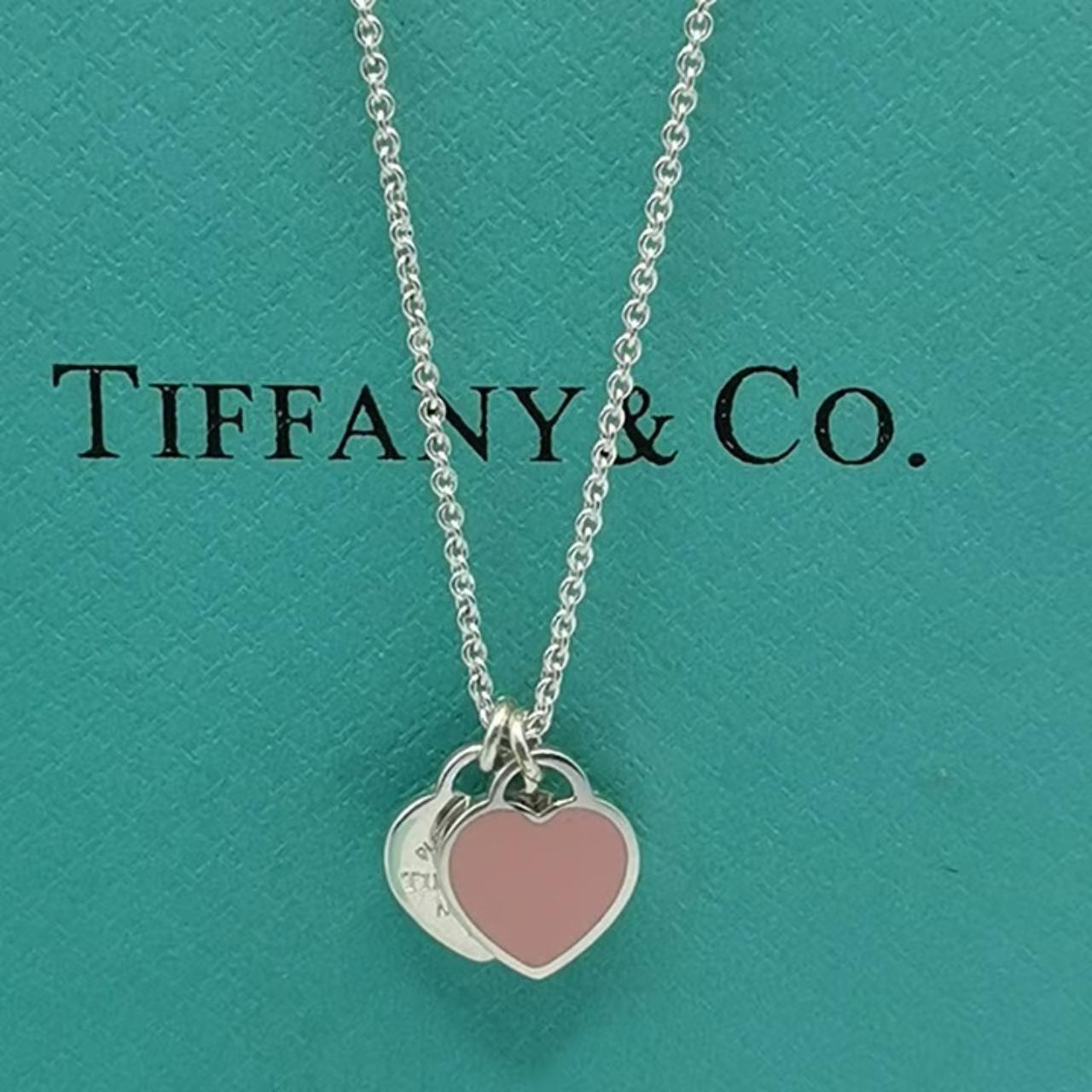 Pink Double Heart Tag Pendant Necklace 925 Depop