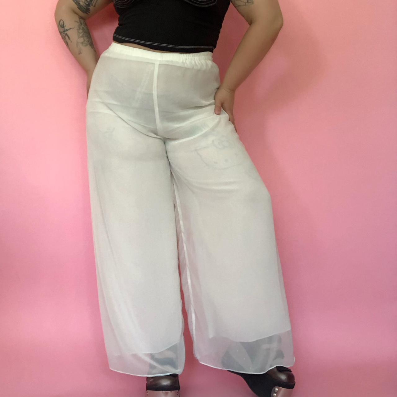 80s Patra Ivory White Mesh Layered Pants absolutely... - Depop