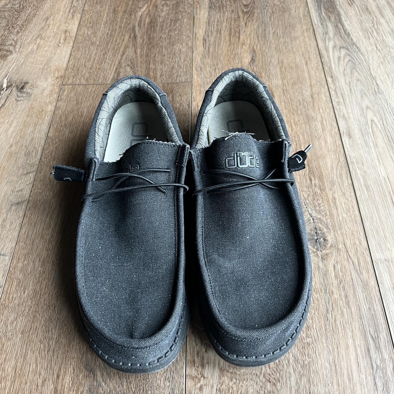 Hey Dude Men's Black and Grey Loafers | Depop