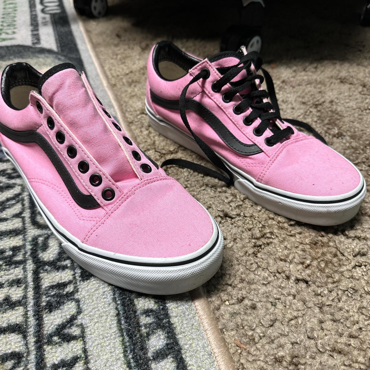 Pink and black custom vans missing shoelace NO. Depop