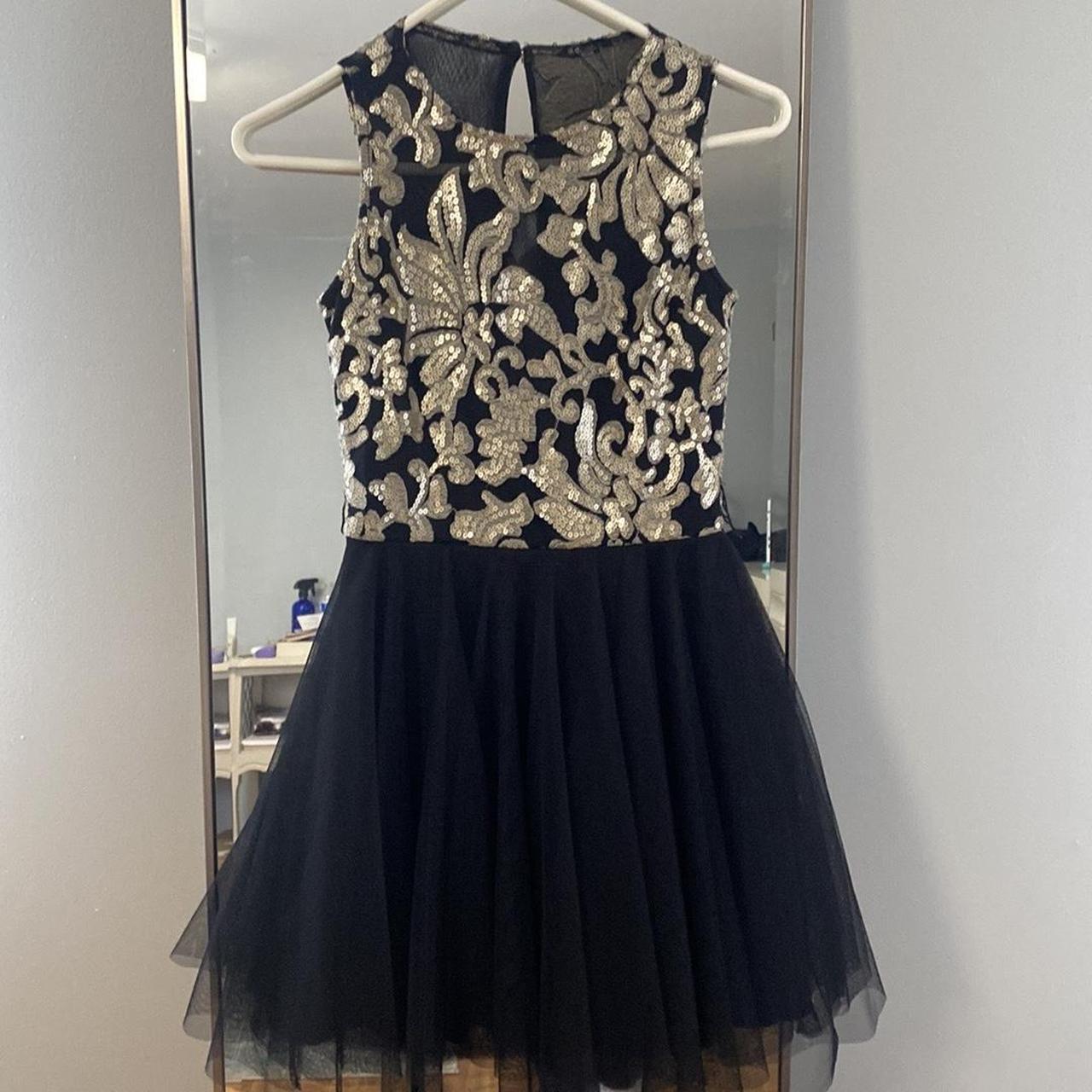 Macy's black dress with fashion flowers