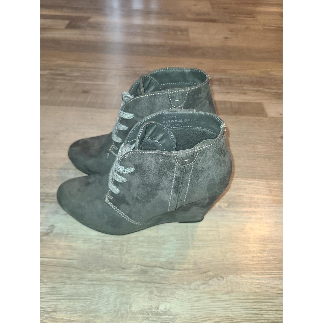 Justfab size 7 women s gray faux suede booties Depop