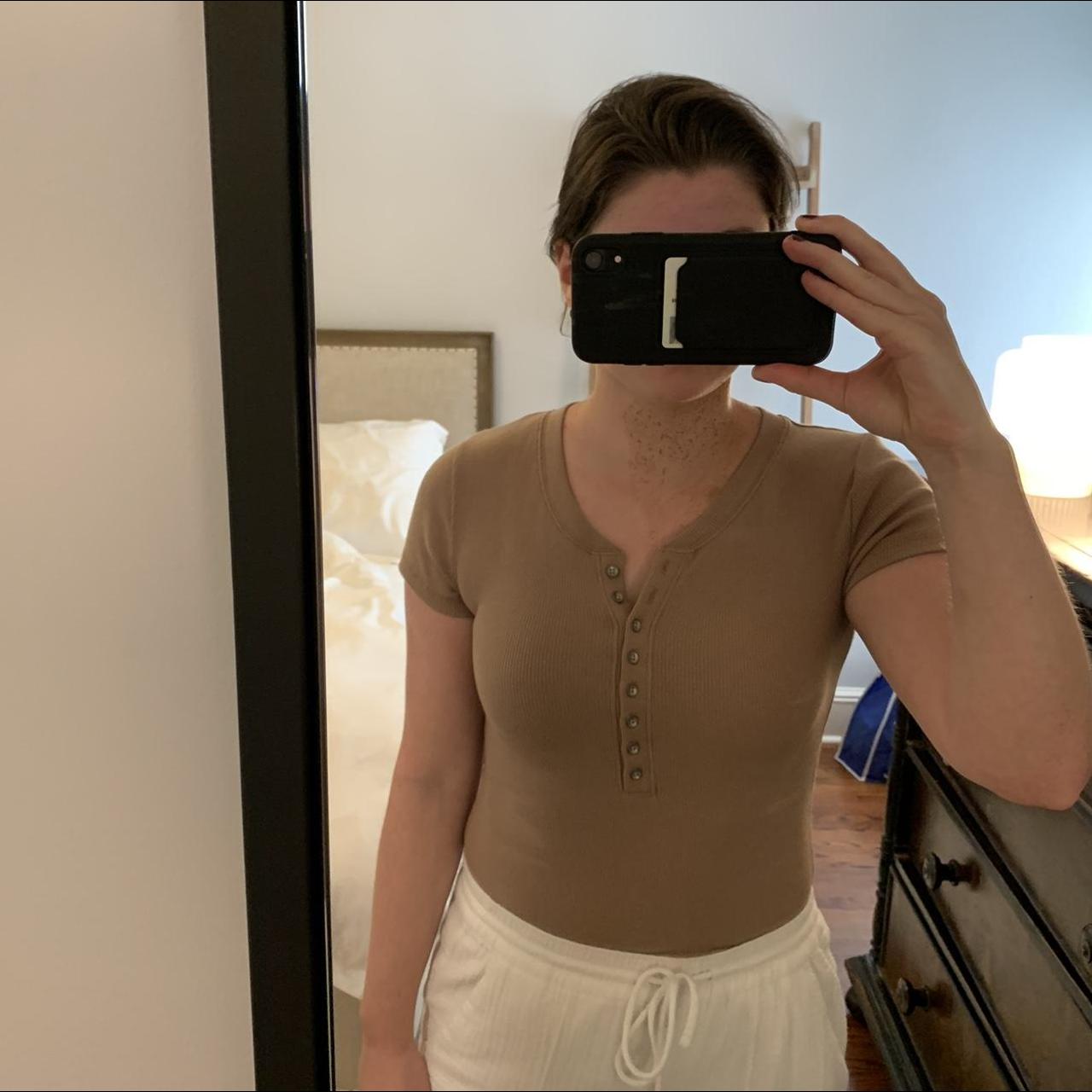 Abercrombie short sleeve bodysuit Light brown, size... Depop