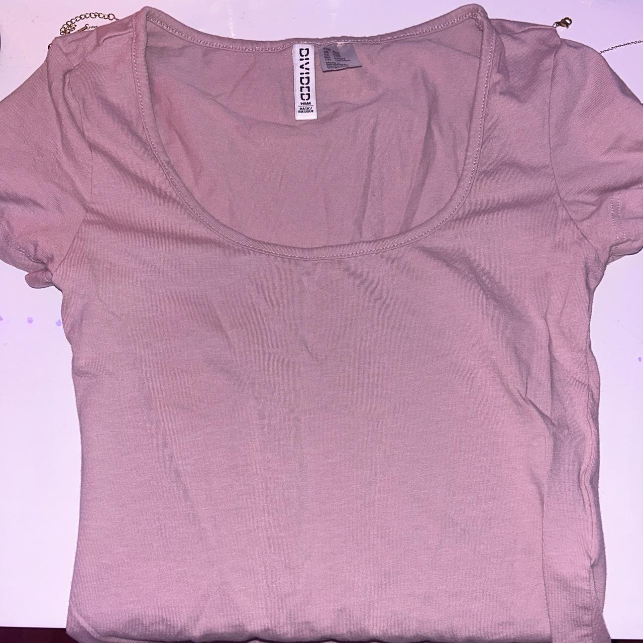 light pink low neck scoop neck h&m shirt taking... - Depop