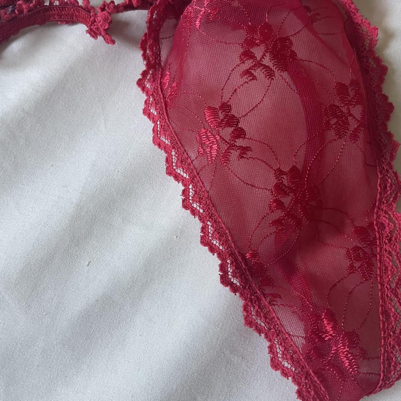 Vintage bright cherry Red floral lace thong Brand-... - Depop