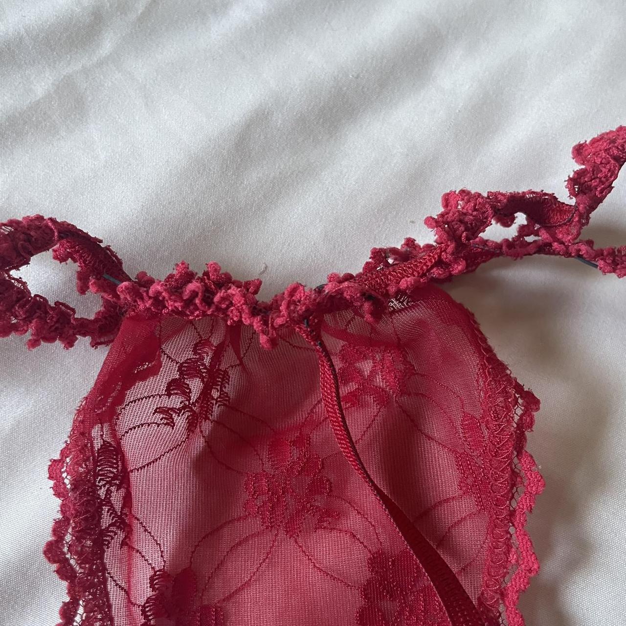 Vintage bright cherry Red floral lace thong Brand-... - Depop