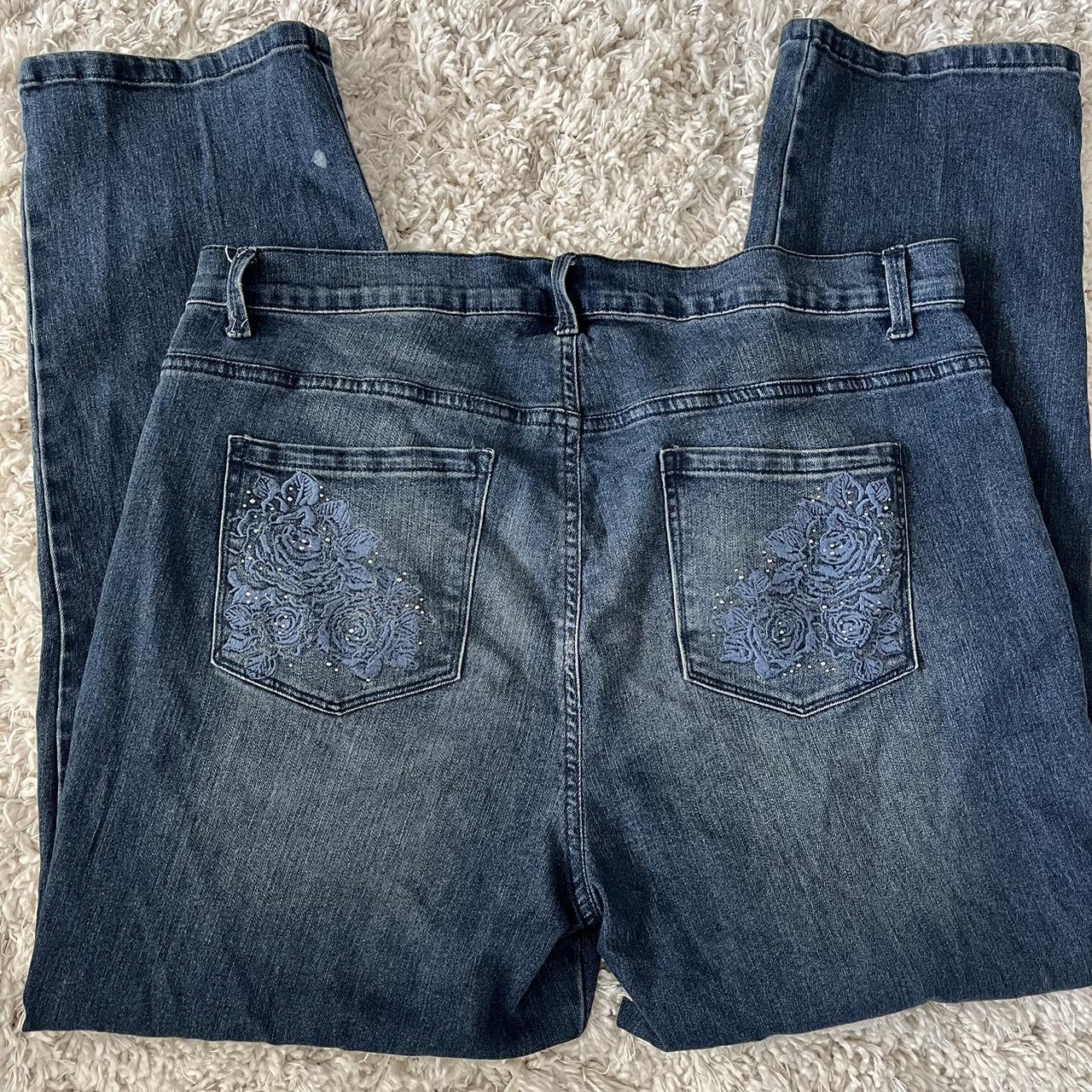 Baggy Y2K Embroidered Pocket Jeans condition: worn... - Depop