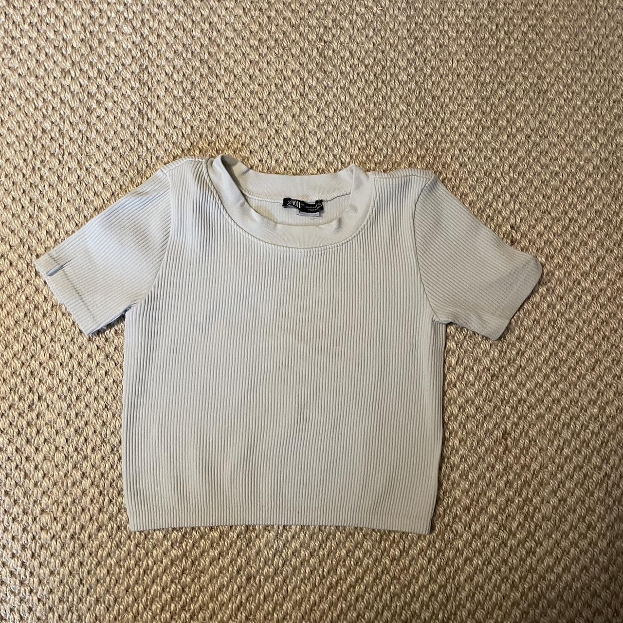 zara cream top xs seamless (cropped) worn a couple... - Depop