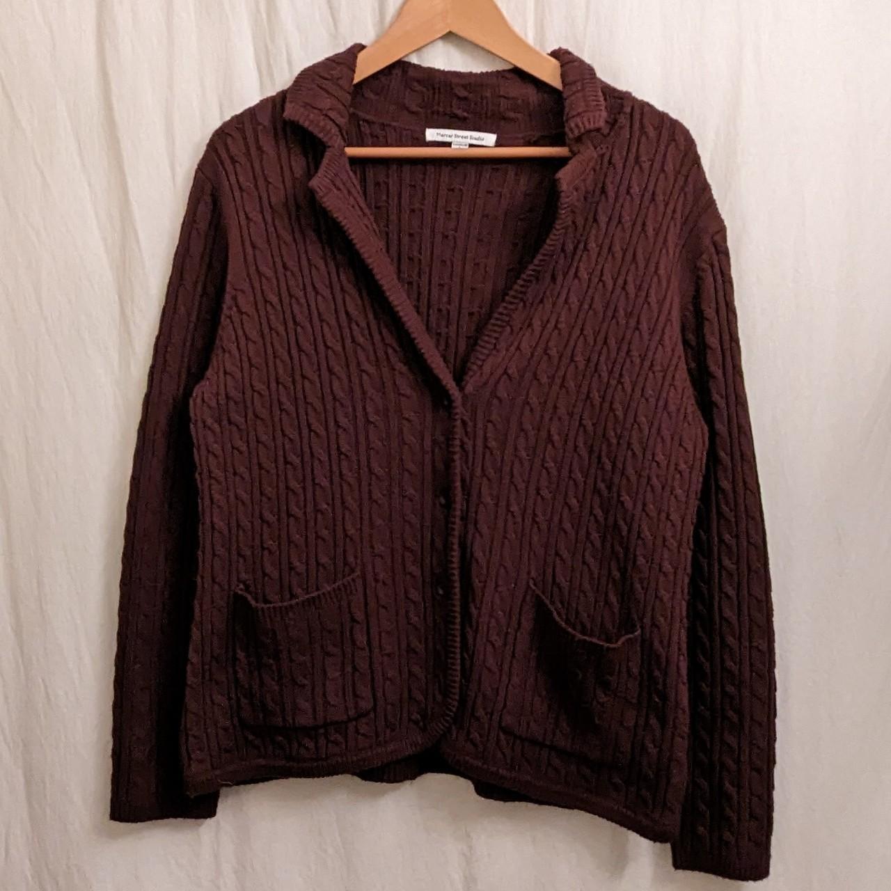 brown cable knit button up grandpa cardigan luxelon... - Depop