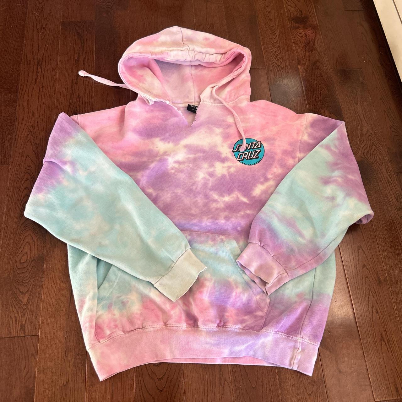santa cruz tie dye hoodie with a cut neckline a