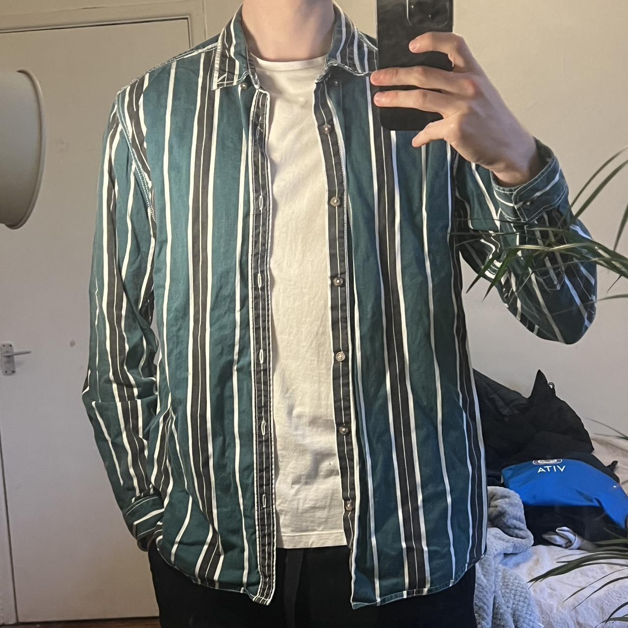 Green And White Striped Vintage Shirt - Depop