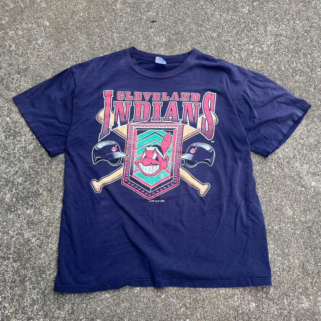 Vintage Cleveland Indians T shirt faded black - Depop