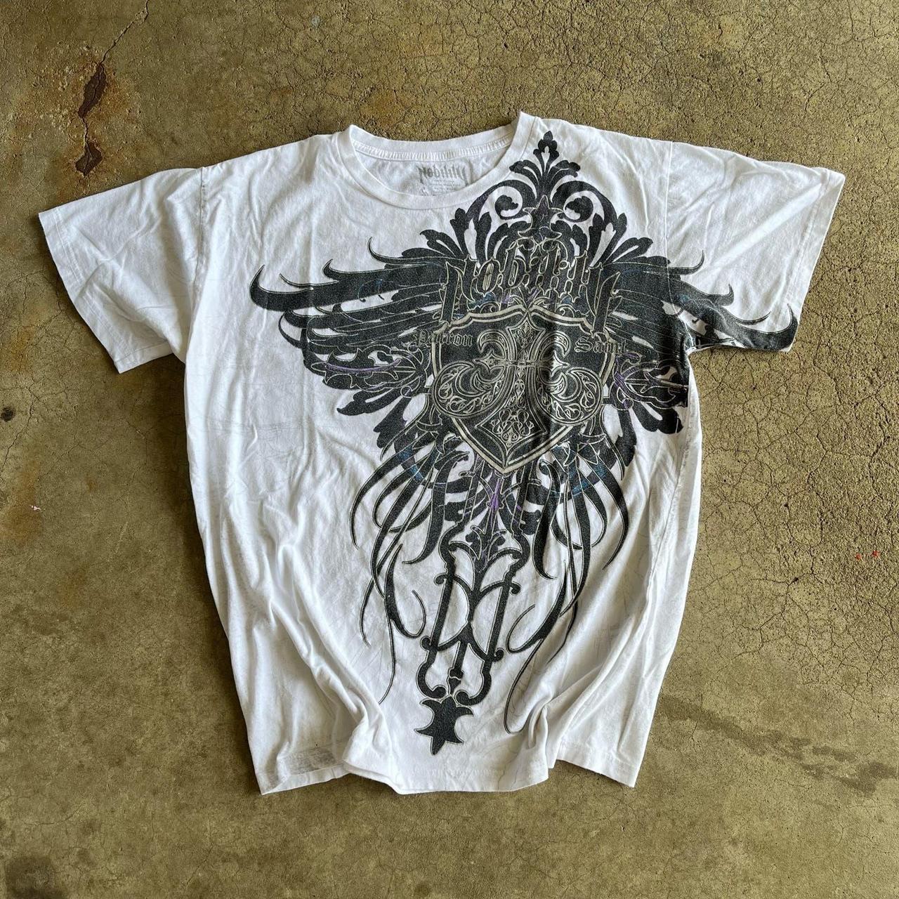 Vintage Nobility White Gothic Shield Wings Graphic... - Depop