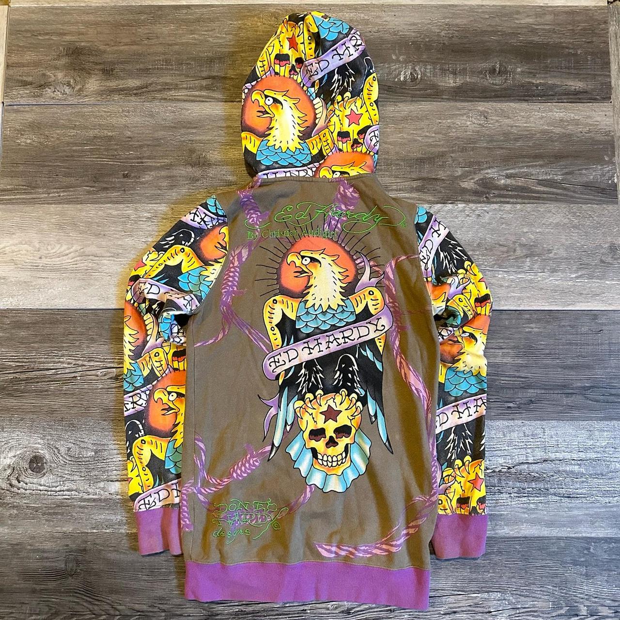 Vintage Ed Hardy Jacket Womens XL buy Blue Gold Skull cheese eagle patch tattoo Y2K