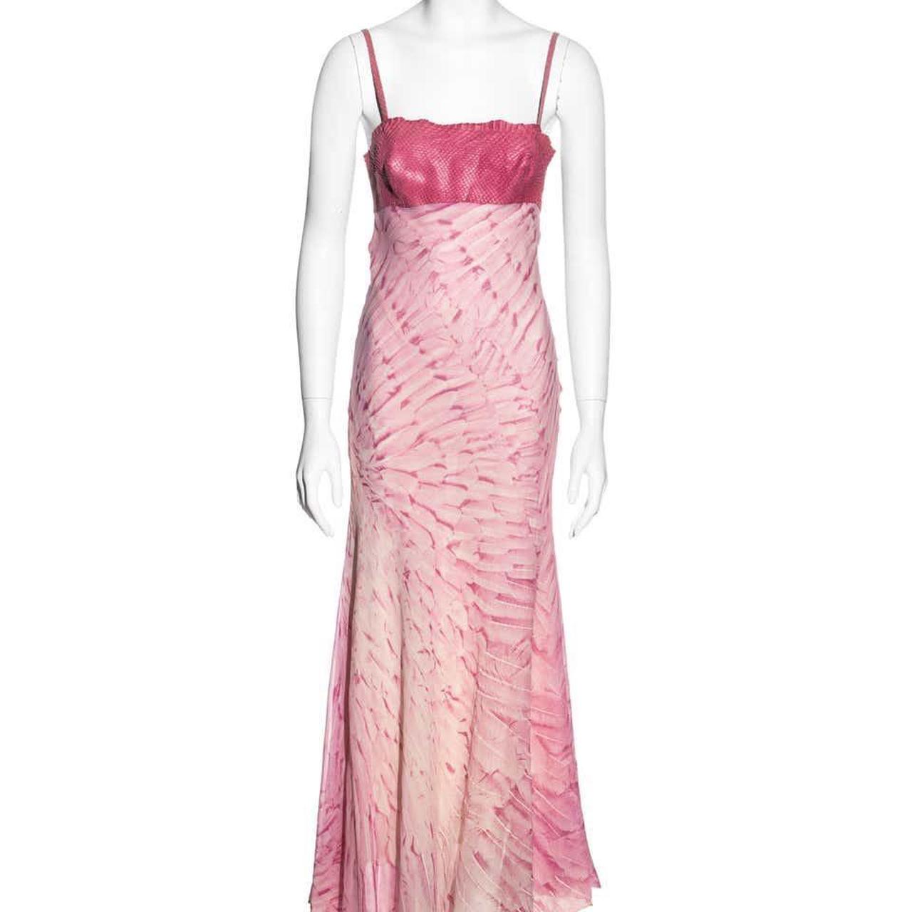 Roberto Cavalli pink silk and snakeskin evening maxi. Depop