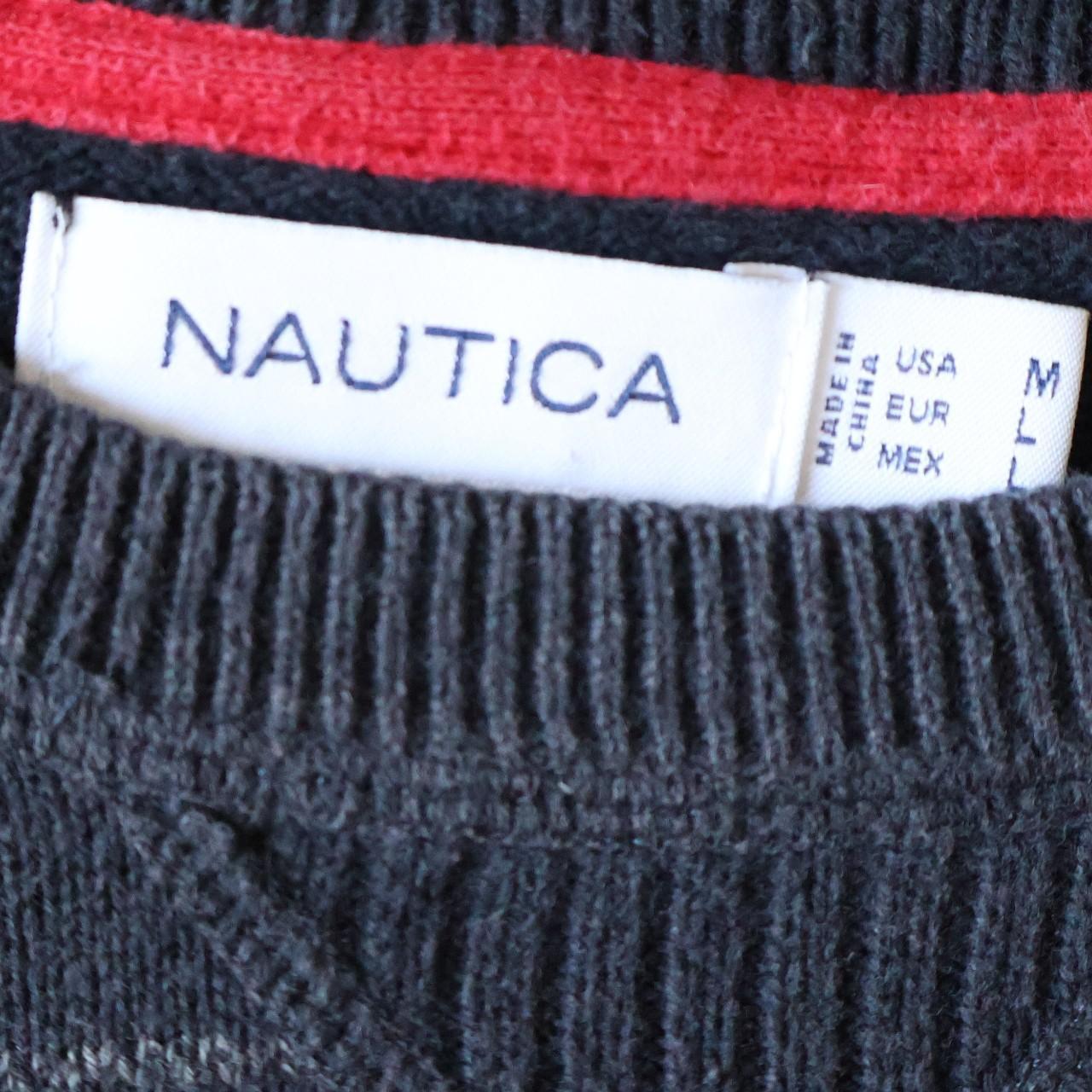 Black nautica sweater with gray stripes. Size M... - Depop