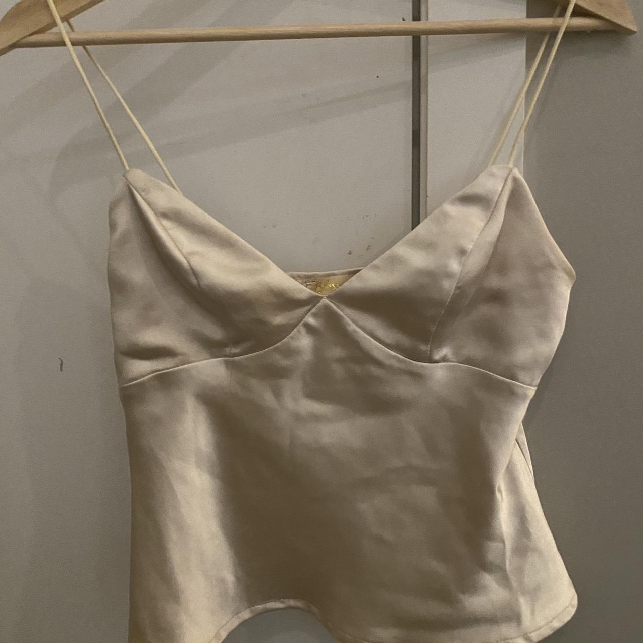 cream silk top - Depop