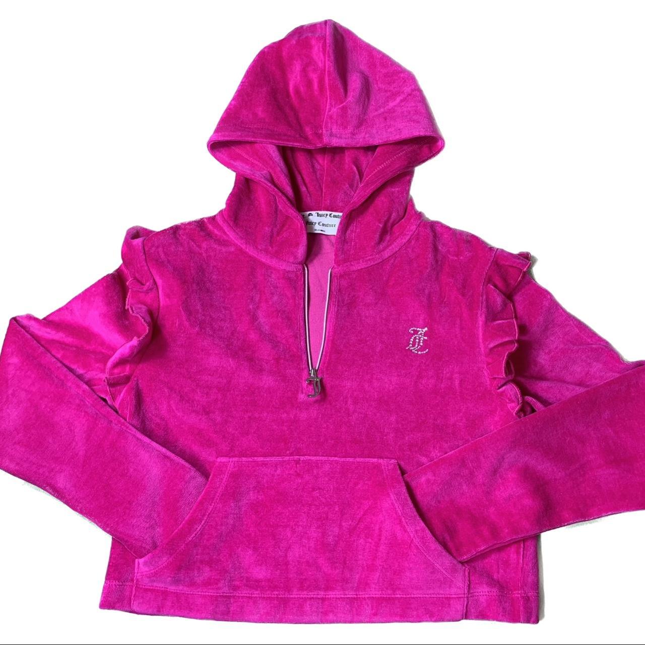 Juicy Couture Crop Ruffle Velour Quarter store Zip Hoodie