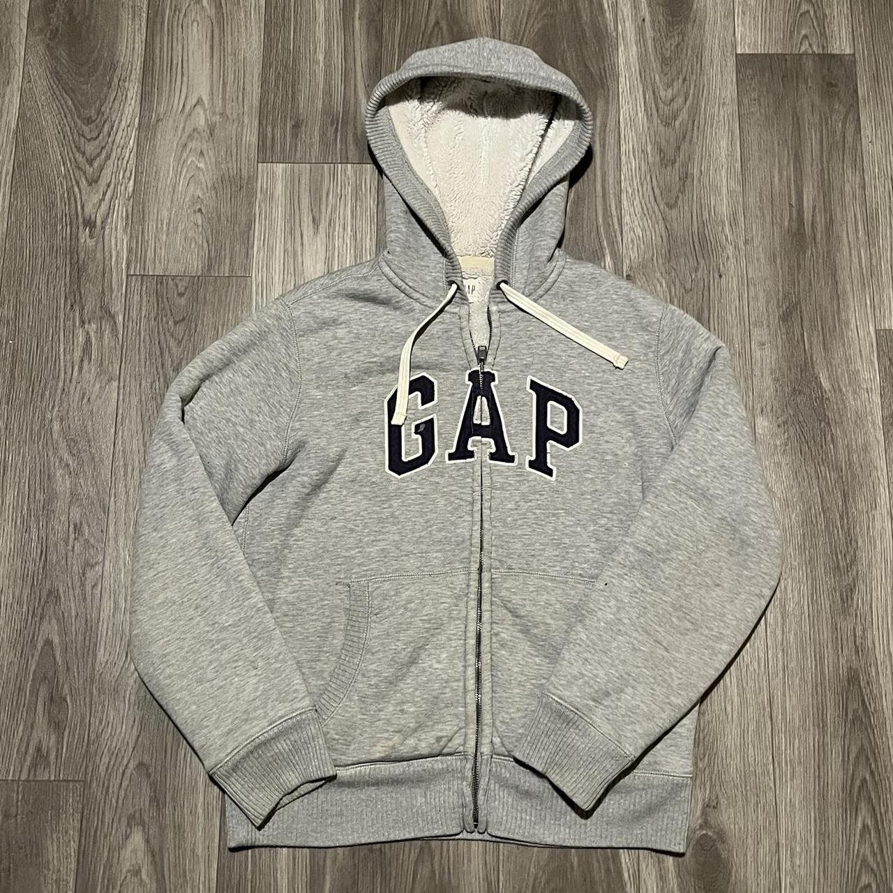 Gap hoodie Gap grey zip up hoodie, with embroiled... - Depop