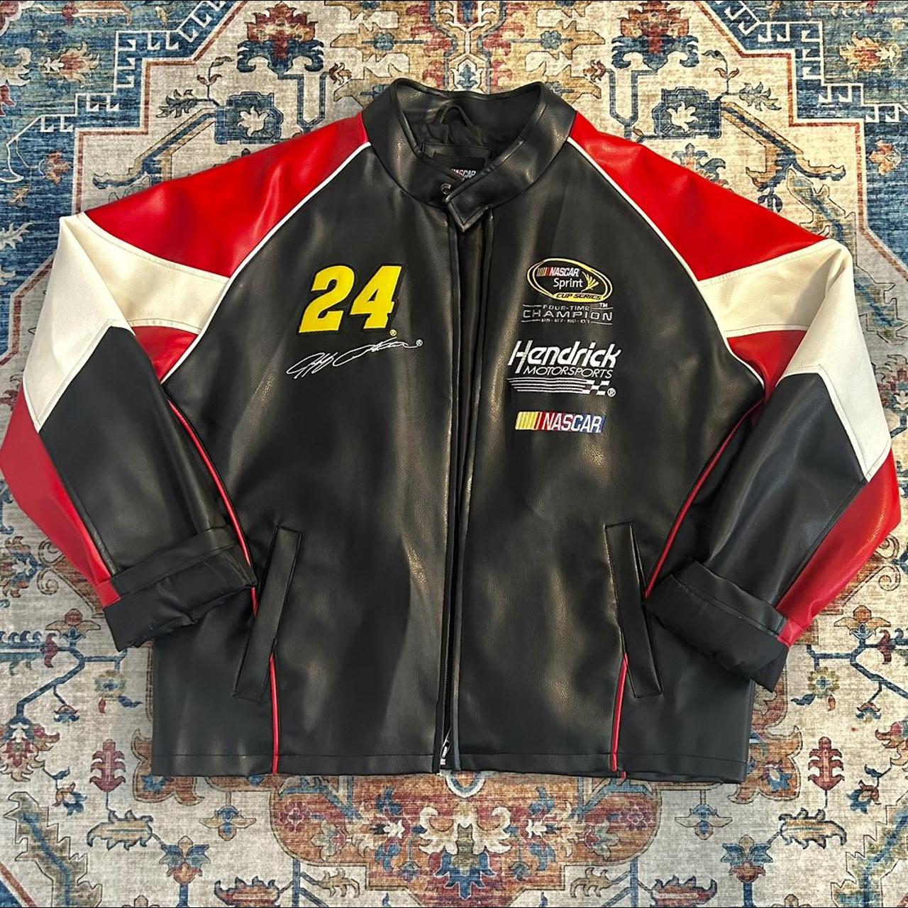 Vintage Nascar leather Red Bull biker jacket. Red, - Depop