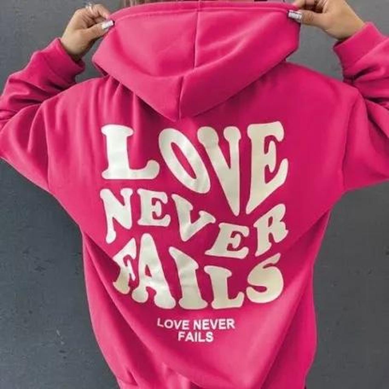 love never fails pink hoodie 💓 -super comfy -slight - Depop
