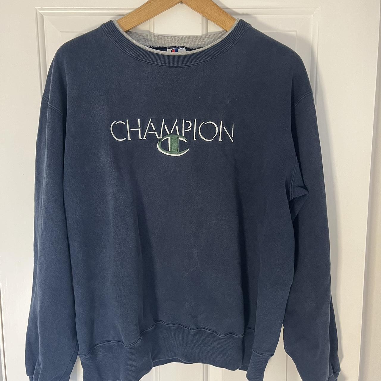 Vintage Champion embroidered navy sweatshirt XL | Depop