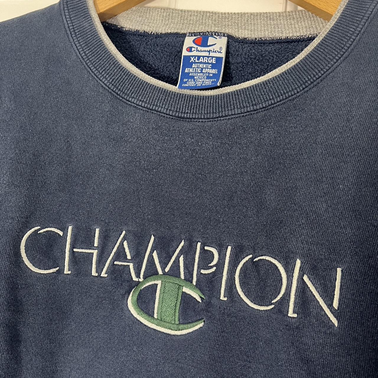 Vintage Champion embroidered navy sweatshirt XL | Depop