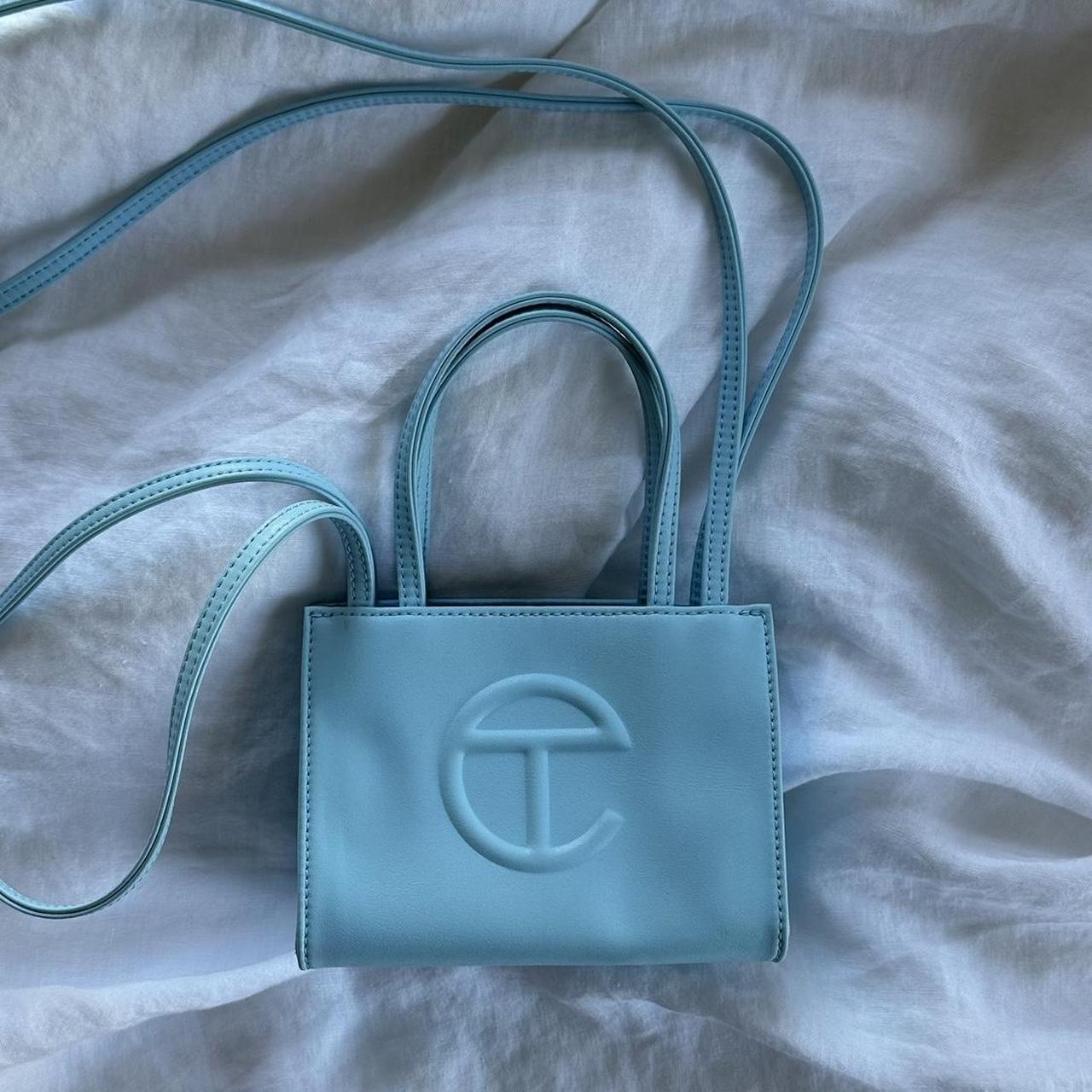 telfar small shopping bag - pool blue found at a... - Depop