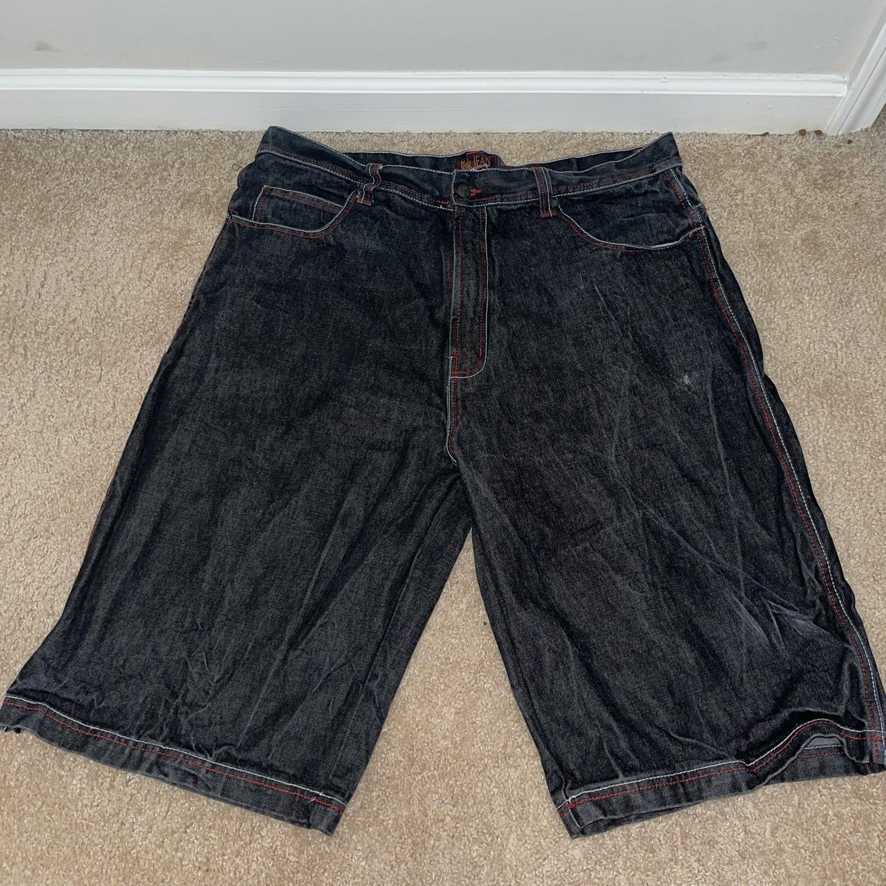 Risk jeans super baggy jorts, black wash, red and - Depop