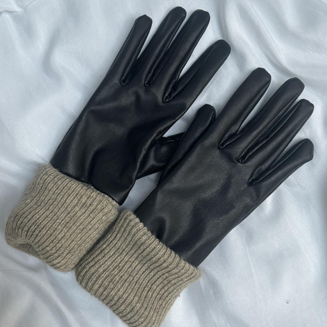 Zara Black Faux Leather Gloves - Size L - Worn a... - Depop