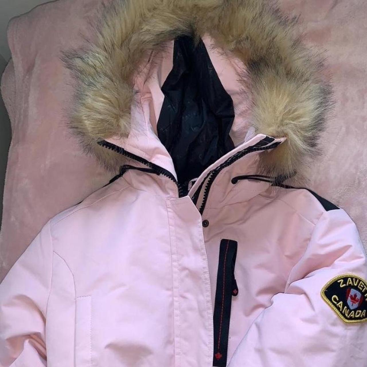 Pink Canada Zavetti jacket with furlined hood... Depop
