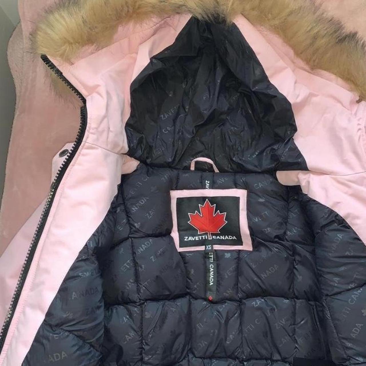 Pink Canada Zavetti jacket with furlined hood... Depop