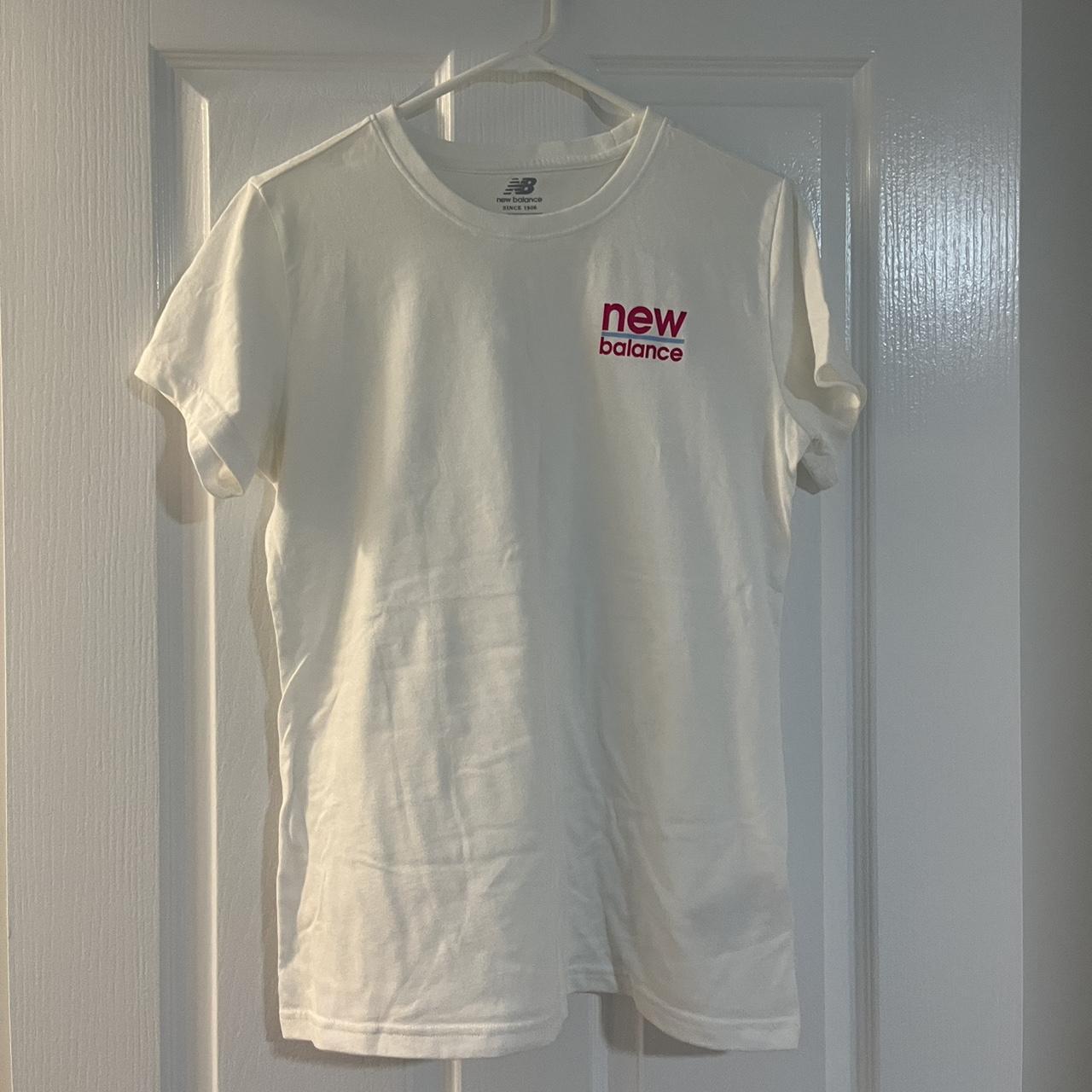 New Balance Women's White and Pink T-shirt | Depop