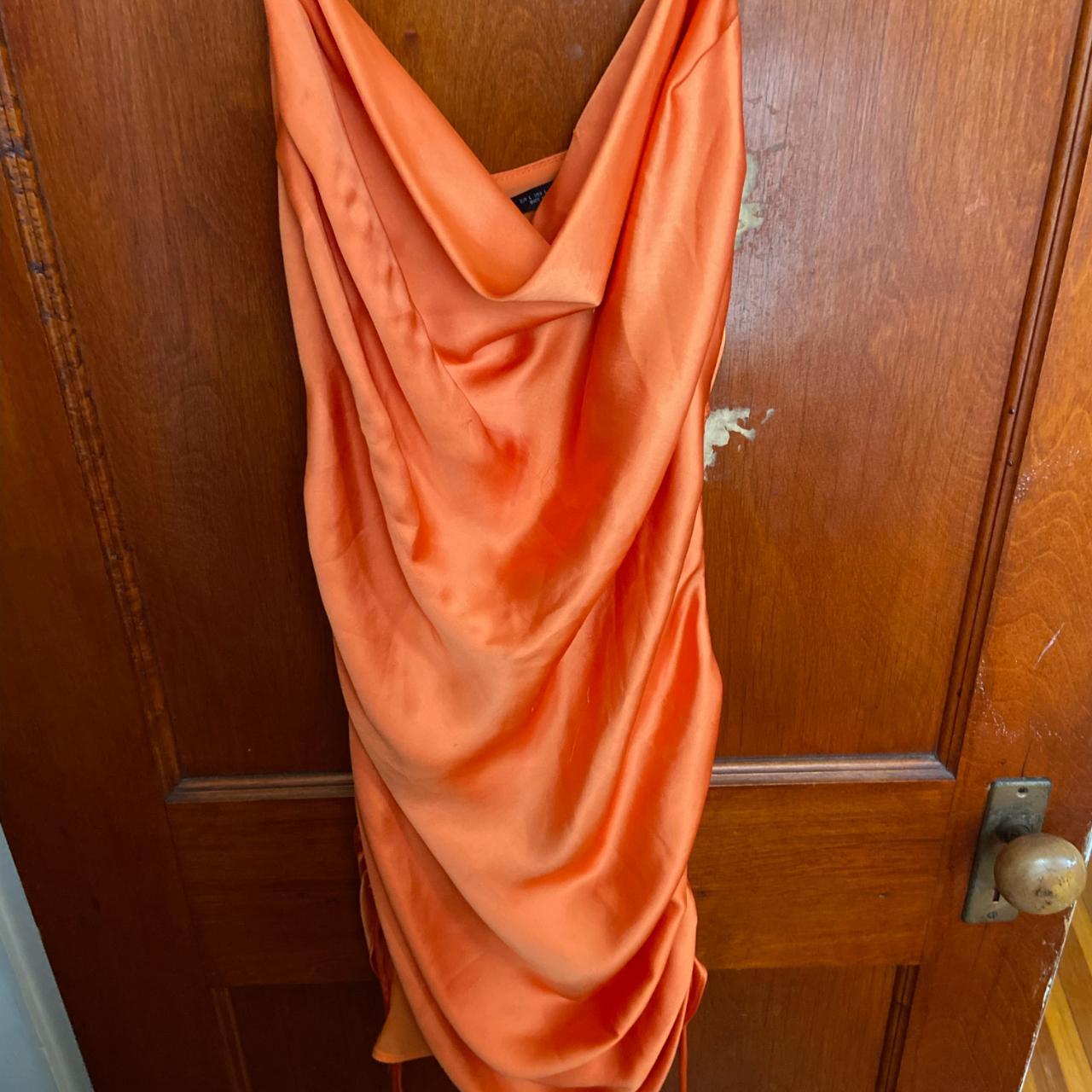 Zara Orange silk dress, size L, worn once, scoop... Depop