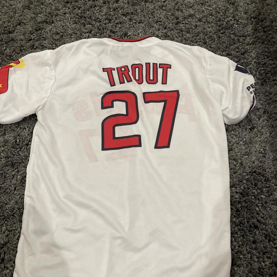 ANGELS BASEBALL JERSEY MIKE TROUT JERSEY YOUTH XL, - Depop