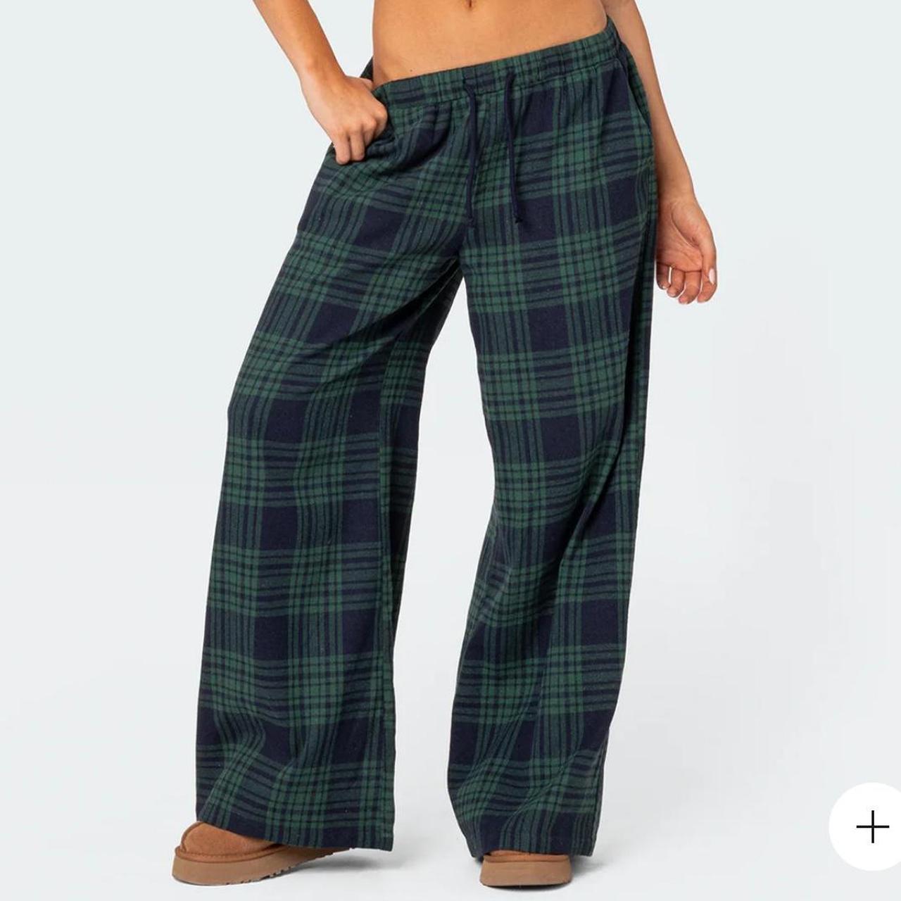 Edikted Lounge Around Plaid Wide Leg Pants - NWT -... - Depop