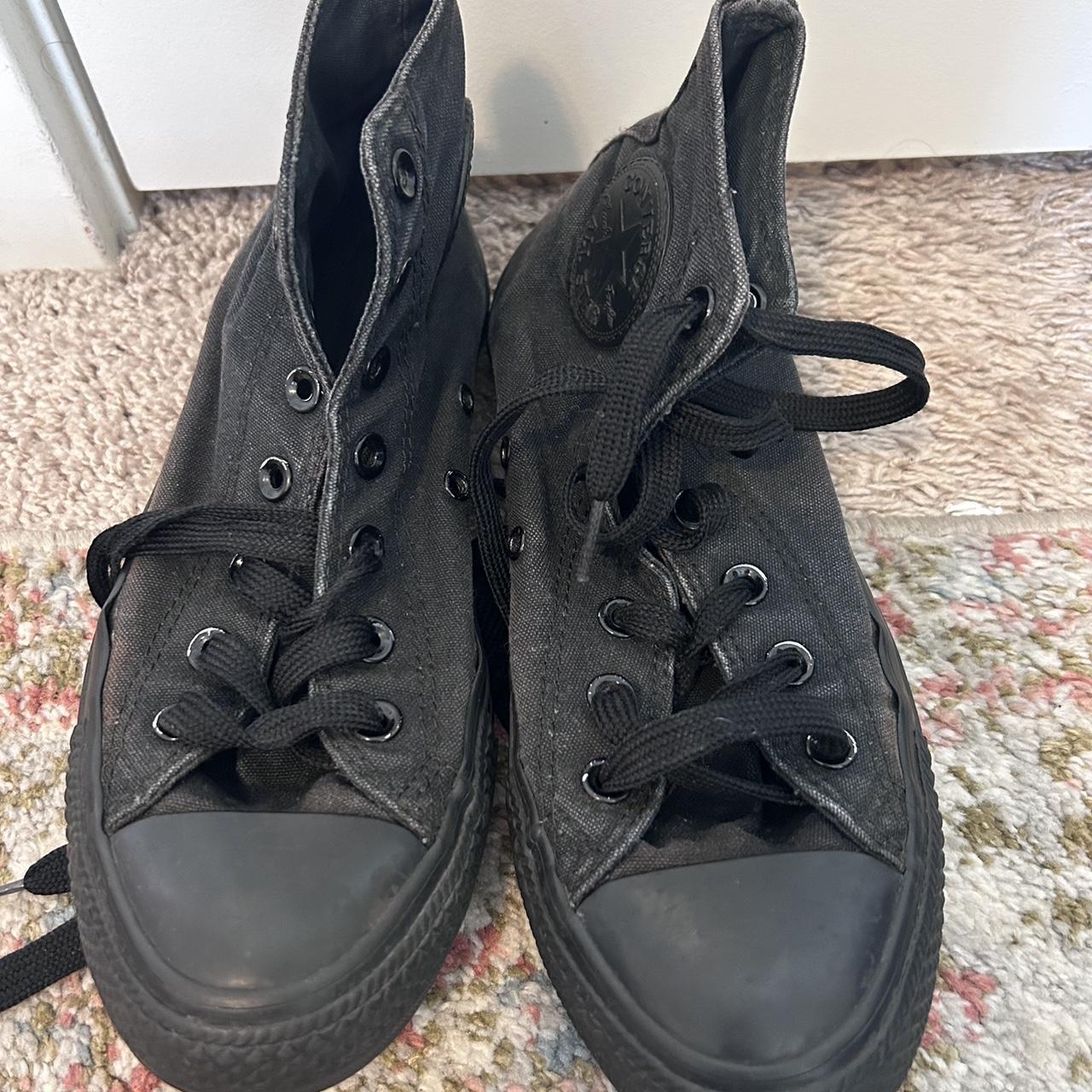 black high top converse black laces size m 6 w 8 - Depop