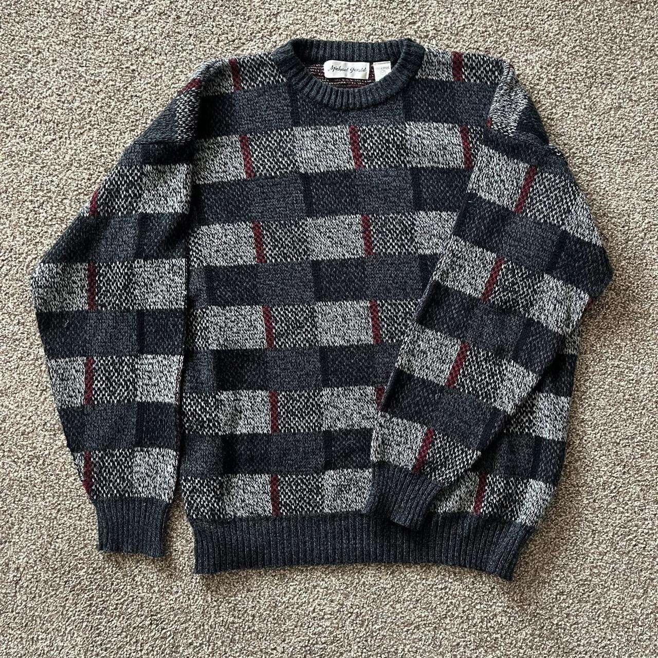 Men's Burgundy and Grey Jumper | Depop