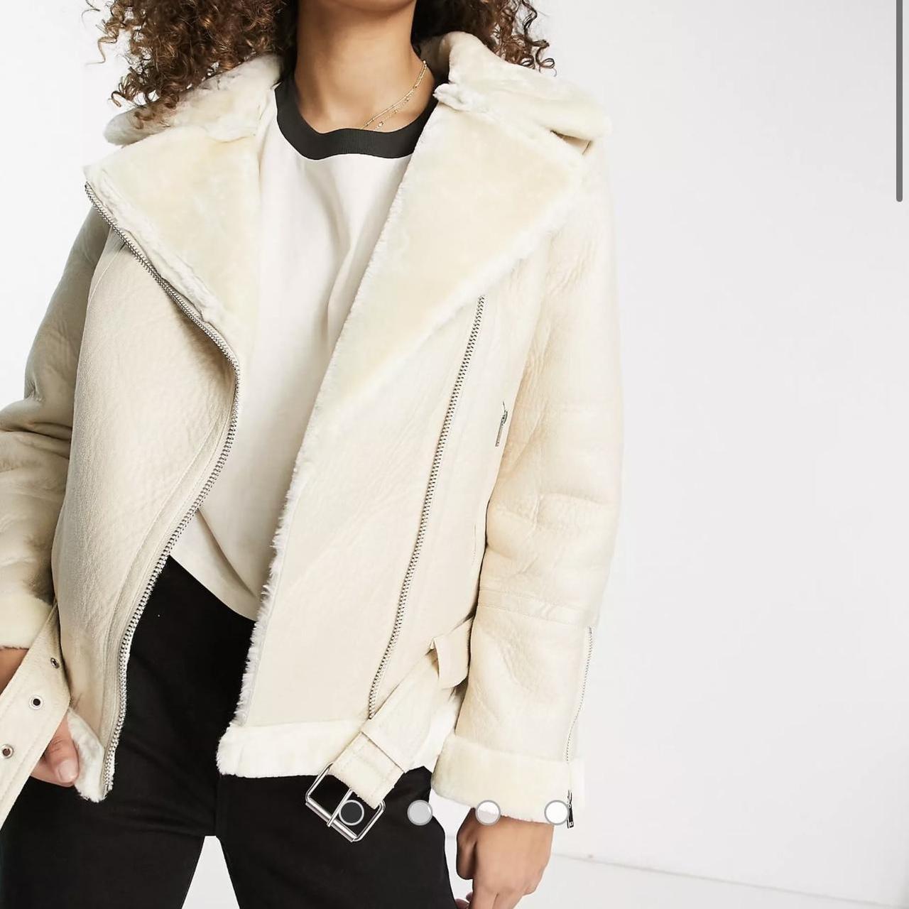fauxshearling biker jacket in ecru Size UK... Depop