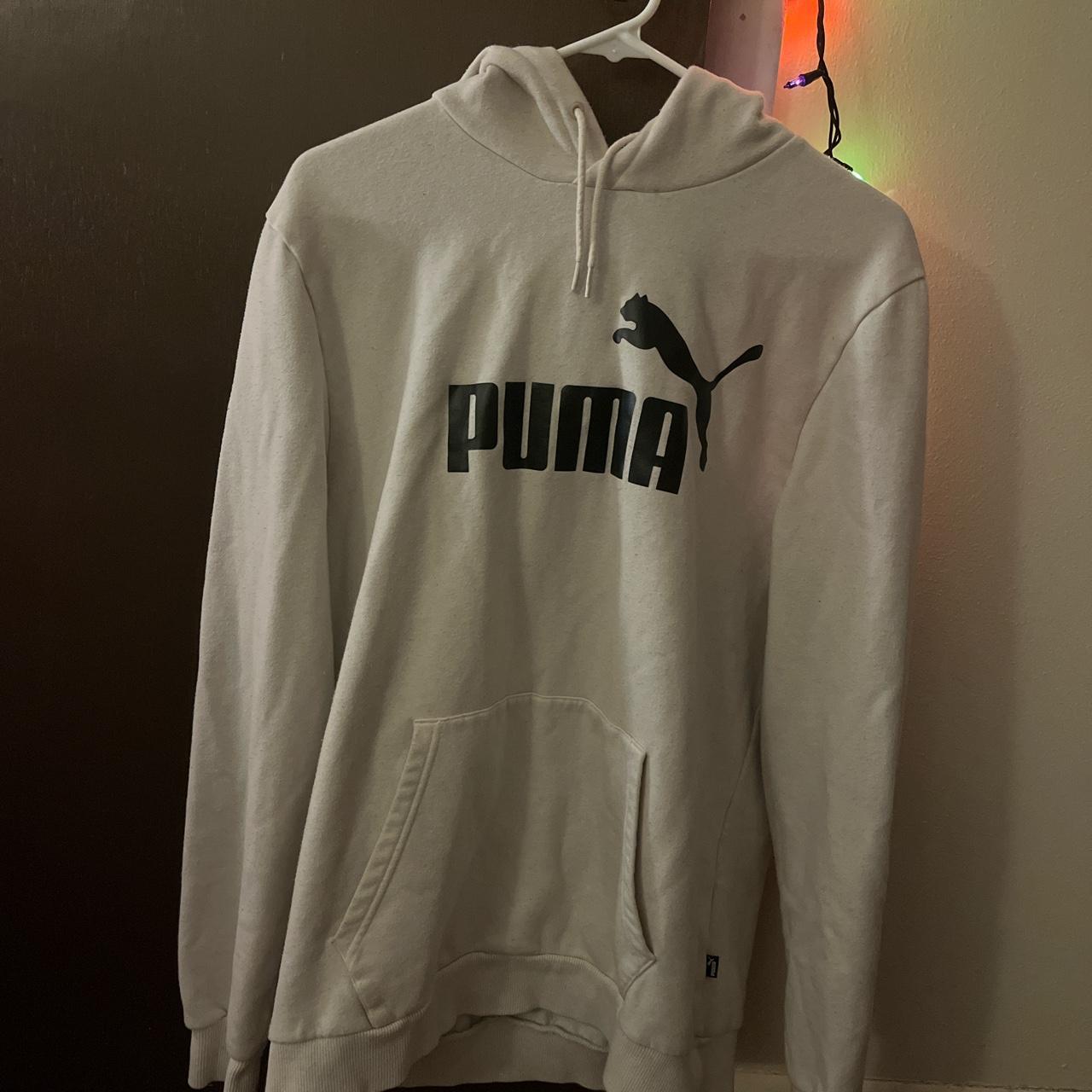 Puma Women's Cream and Black Hoodie Depop