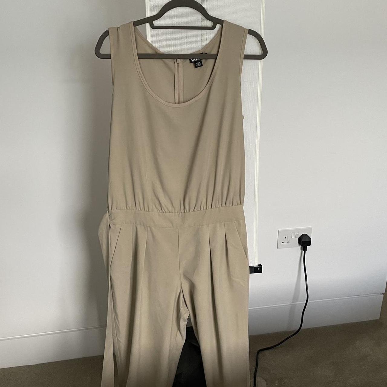 Nude Silk Jumpsuit By Dkny Two Pockets Back Zip Depop