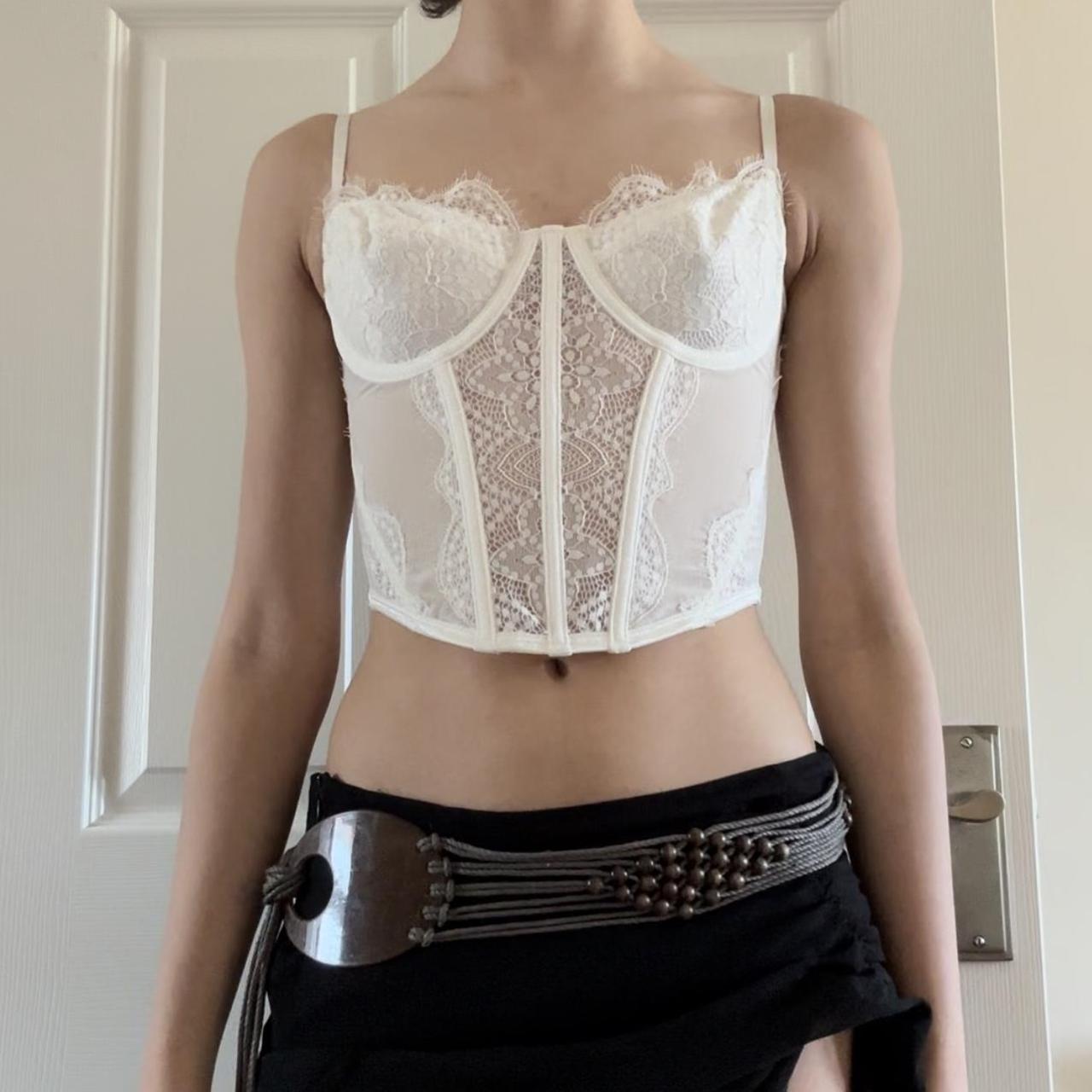 Glassons Womens White And Cream Corset Depop