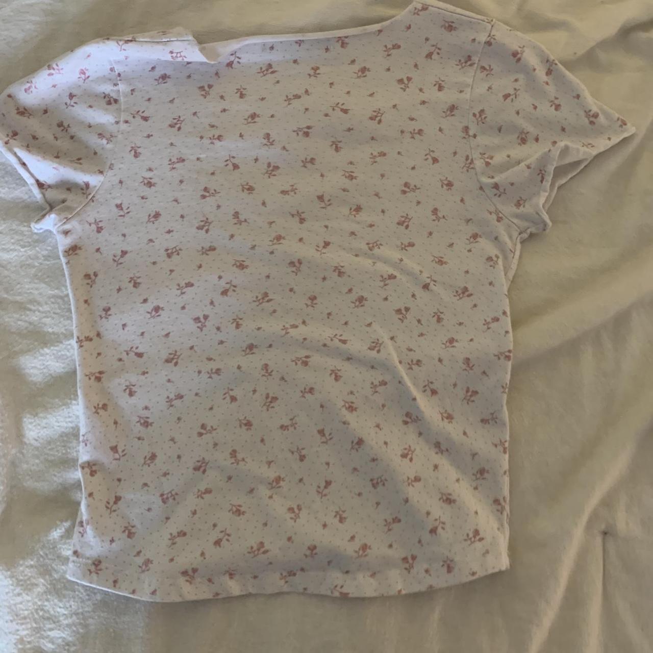 Brandy Melville pink floral gina top Size: One size... - Depop